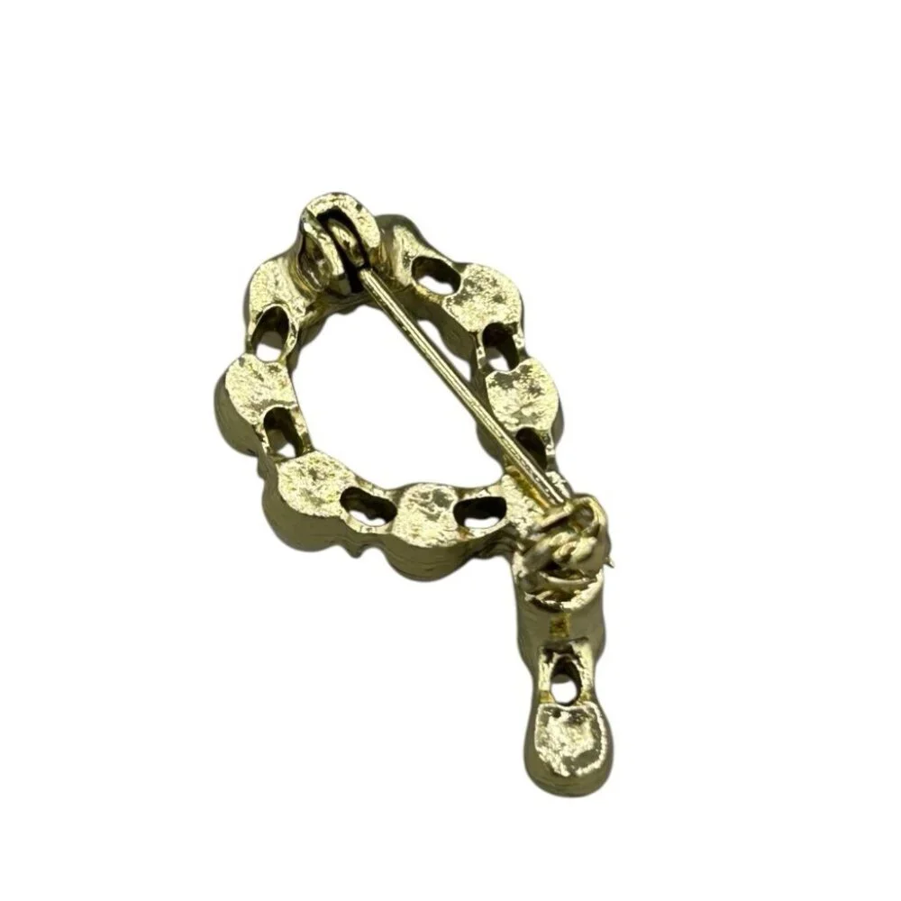 Vintage Faux Pearl Wreath Brooch Gold Tone Circle Dangle Pin Classic